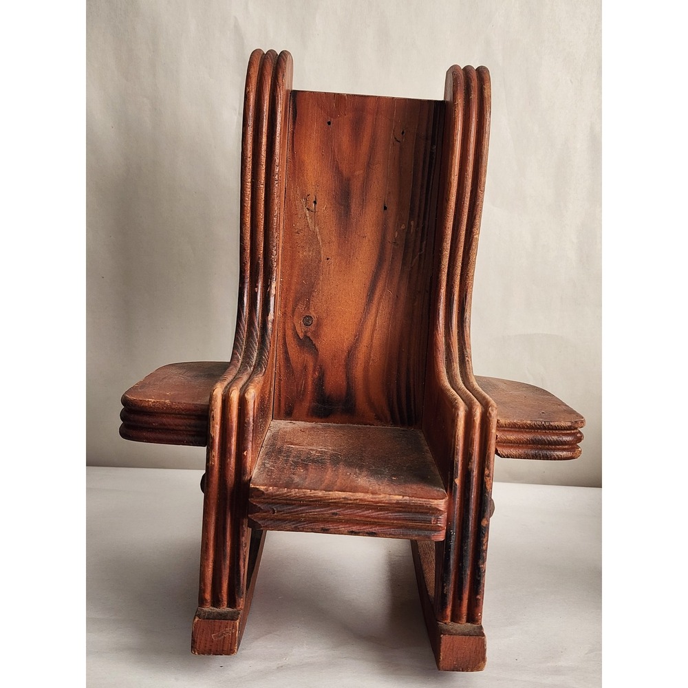 Vintage Handmade Miniature Wooden Rocking Chair Rustic Doll Furniture 10 Inch